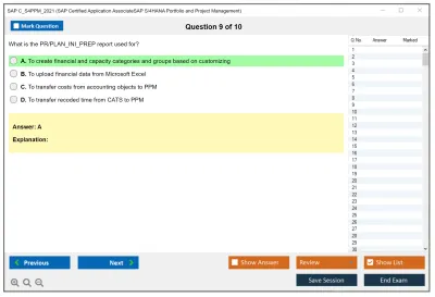 SAP C_S4PPM_2021 SAP Certified Associate - SAP S/4HANA Portfolio and Project Management Practice test exam simulator test engine exam Prep practice test questions answers Image 9
