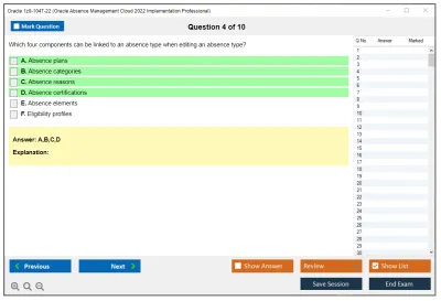 Oracle 1z0-1047-22 Oracle Absence Management Cloud 2022 Implementation Professional Practice test exam simulator test engine exam Prep practice test questions answers Image 4