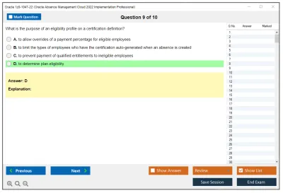 Oracle 1z0-1047-22 Oracle Absence Management Cloud 2022 Implementation Professional Practice test exam simulator test engine exam Prep practice test questions answers Image 9