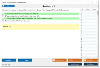 CyberArk CAU305 CyberArk CDE Recertification Practice test exam simulator test engine exam Prep practice test questions answers Image 4