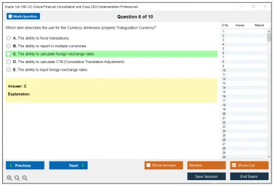 Oracle 1z0-1081-22 Oracle Financial Consolidation and Close 2022 Implementation Professional Practice test exam simulator test engine exam Prep practice test questions answers Image 6