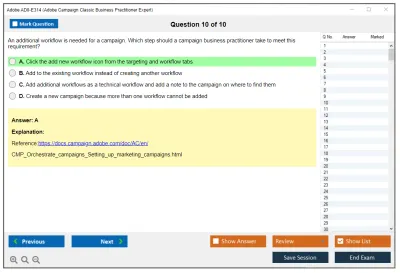 Adobe AD0-E314 Adobe Campaign Classic Business Practitioner Expert Practice test exam simulator test engine exam Prep practice test questions answers Image 10