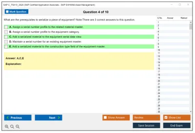 SAP C_TS413_2020 SAP Certified Application Associate - SAP S/4HANA Asset Management Practice test exam simulator test engine exam Prep practice test questions answers Image 4