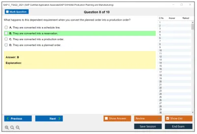 SAP C_TS422_2021 SAP Certified Associate - SAP S/4HANA Production Planning and Manufacturing Practice test exam simulator test engine exam Prep practice test questions answers Image 8