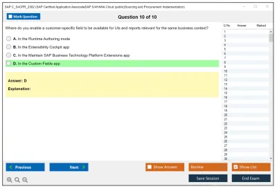 SAP C_S4CPR_2302 SAP Certified Application AssociateSAP S/4HANA Cloud (public)Sourcing and Procurement Implementation Practice test exam simulator test engine exam Prep practice test questions answers Image 10
