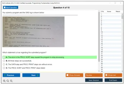 SAS Institute A00-215 SAS Certified Associate: Programming Fundamentals Using SAS 9.4 Practice test exam simulator test engine exam Prep practice test questions answers Image 4