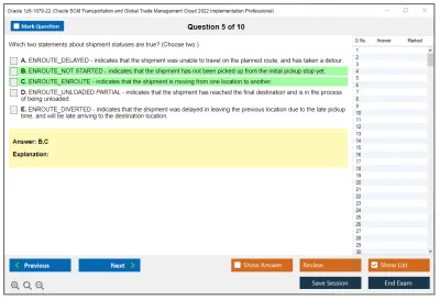 Oracle 1z0-1079-22 Oracle SCM Transportation and Global Trade Management Cloud 2022 Implementation Professional Practice test exam simulator test engine exam Prep practice test questions answers Image 5