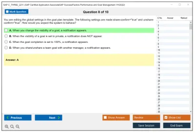 SAP C_THR82_2211 SAP Certified Application AssociateSAP SuccessFactors Performance and Goal Management 1H/2022 Practice test exam simulator test engine exam Prep practice test questions answers Image 8