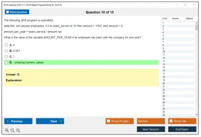 SAS Institute A00-211 SAS Base Programming for SAS 9 Practice test exam simulator test engine exam Prep practice test questions answers Image 10