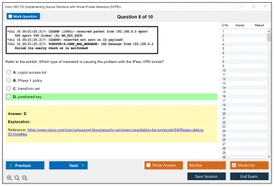 Cisco 300-730 Implementing Secure Solutions with Virtual Private Networks (SVPN) Practice test exam simulator test engine exam Prep practice test questions answers Image 8