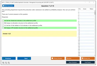 SAP C_TFIN22_67 SAP Certified Associate - Management Accounting with SAP ERP 6.0 EhP7 Practice test exam simulator test engine exam Prep practice test questions answers Image 7