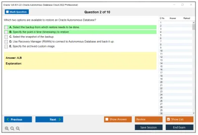 Oracle 1z0-931-22 Oracle Autonomous Database Cloud 2022 Professional Practice test exam simulator test engine exam Prep practice test questions answers Image 2