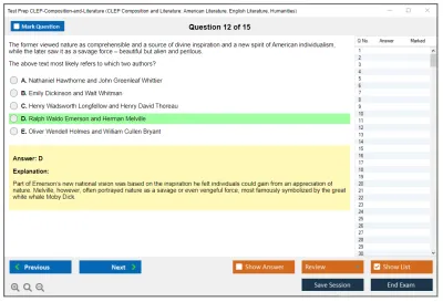 Test Prep CLEP-Composition-and-Literature CLEP Composition and Literature: American Literature, English Literature, Humanities Practice test exam simulator test engine exam Prep practice test questions answers Image 12