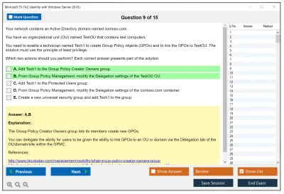 Microsoft 70-742 Identity with Windows Server 2016 Practice test exam simulator test engine exam Prep practice test questions answers Image 9