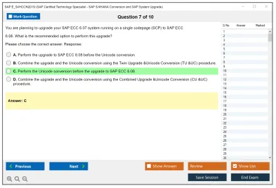 SAP E_S4HCON2019 SAP Certified Technology Specialist - SAP S/4HANA Conversion and SAP System Upgrade Practice test exam simulator test engine exam Prep practice test questions answers Image 7
