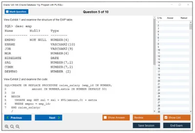 Oracle 1z0-144 Oracle Database 11g: Program with PL/SQL Practice test exam simulator test engine exam Prep practice test questions answers Image 5