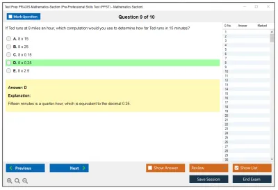 Test Prep PRAXIS-Mathematics-Section Pre-Professional Skills Test (PPST) - Mathematics Section Practice test exam simulator test engine exam Prep practice test questions answers Image 9