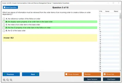 Oracle 1z0-493 Oracle Communications Order and Service Management Server 7 Implementation Essentials Practice test exam simulator test engine exam Prep practice test questions answers Image 5