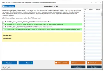 Oracle 1z0-1063-21 Oracle Customer Data Management Cloud Service 2021 Implementation Essentials Practice test exam simulator test engine exam Prep practice test questions answers Image 2