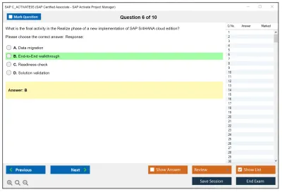 SAP C_ACTIVATE05 SAP Certified Associate - SAP Activate Project Manager Practice test exam simulator test engine exam Prep practice test questions answers Image 6