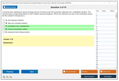 Cisco 300-215 Conducting Forensic Analysis and Incident Response Using Cisco CyberOps Technologies (CBRFIR) Practice test exam simulator test engine exam Prep practice test questions answers Image 3