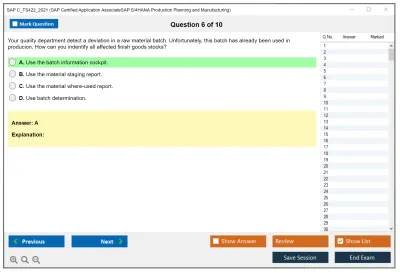 SAP C_TS422_2021 SAP Certified Associate - SAP S/4HANA Production Planning and Manufacturing Practice test exam simulator test engine exam Prep practice test questions answers Image 6