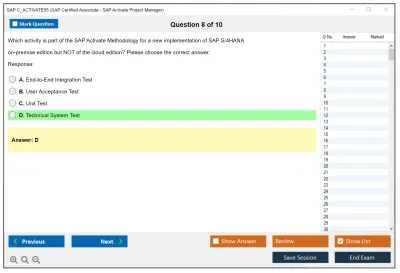 SAP C_ACTIVATE05 SAP Certified Associate - SAP Activate Project Manager Practice test exam simulator test engine exam Prep practice test questions answers Image 8