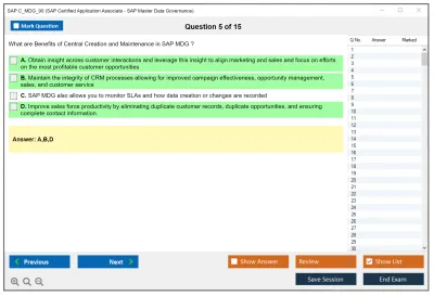 SAP C_MDG_90 SAP Certified Application Associate - SAP Master Data Governance Practice test exam simulator test engine exam Prep practice test questions answers Image 5