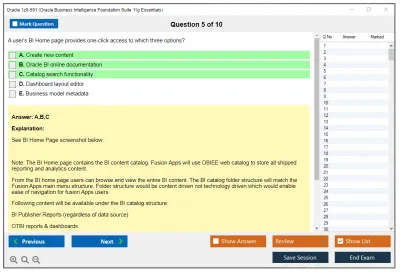 Oracle 1z0-591 Oracle Business Intelligence Foundation Suite 11g Essentials Practice test exam simulator test engine exam Prep practice test questions answers Image 5