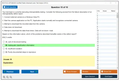 BCS TA12 ISTQB-BCS Certified Tester Advanced Level- Test Analyst (2012) Practice test exam simulator test engine exam Prep practice test questions answers Image 10