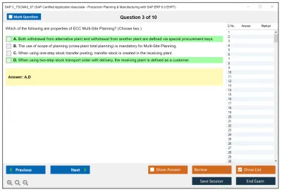 SAP C_TSCM42_67 SAP Certified Application Associate - Production Planning &amp; Manufacturing with SAP ERP 6.0 EHP7 Practice test exam simulator test engine exam Prep practice test questions answers Image 3