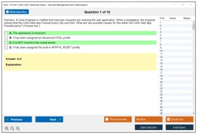 Citrix 1Y0-341 Citrix ADC Advanced Topics - Security. Management and Optimization (CCP-N) Practice test exam simulator test engine exam Prep practice test questions answers Image 1