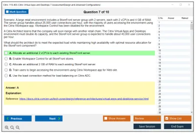 Citrix 1Y0-403 Citrix Virtual Apps and Desktops 7 Assessment Design and Advanced Configurations Practice test exam simulator test engine exam Prep practice test questions answers Image 7