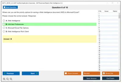 SAP C_BOWI_42 SAP Certified Application Associate - SAP BusinessObjects Web Intelligence 4.2 Practice test exam simulator test engine exam Prep practice test questions answers Image 6