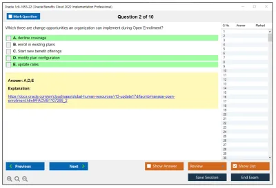 Oracle 1z0-1053-22 Oracle Benefits Cloud 2022 Implementation Professional Practice test exam simulator test engine exam Prep practice test questions answers Image 2