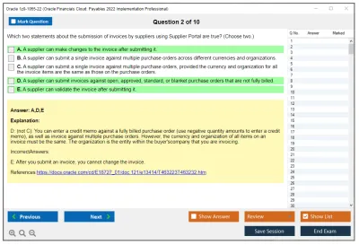 Oracle 1z0-1055-22 Oracle Financials Cloud: Payables 2022 Implementation Professional Practice test exam simulator test engine exam Prep practice test questions answers Image 2