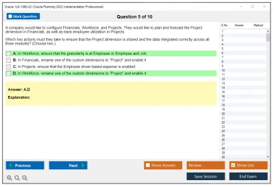 Oracle 1z0-1080-22 Oracle Planning 2022 Implementation Professional Practice test exam simulator test engine exam Prep practice test questions answers Image 5
