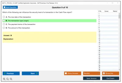 SAP C_TB1200_10 SAP Certified Associate - SAP Business One Release 10.0 Practice test exam simulator test engine exam Prep practice test questions answers Image 9