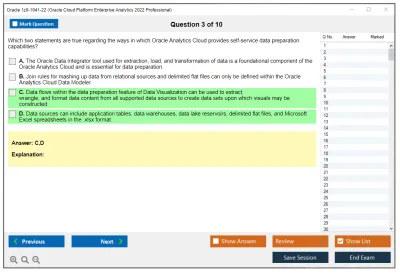 Oracle 1z0-1041-22 Oracle Cloud Platform Enterprise Analytics 2022 Professional Practice test exam simulator test engine exam Prep practice test questions answers Image 3