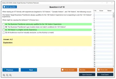 Adobe AD5-E809 Adobe Target Business Practitioner Renewal Practice test exam simulator test engine exam Prep practice test questions answers Image 4