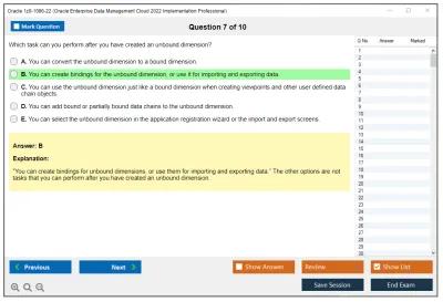Oracle 1z0-1086-22 Oracle Enterprise Data Management Cloud 2022 Implementation Professional Practice test exam simulator test engine exam Prep practice test questions answers Image 7