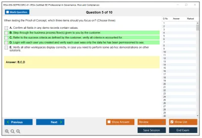 RSA 050-SEPROGRC-01 RSA Certified SE Professional in Governance, Risk and Compliance Practice test exam simulator test engine exam Prep practice test questions answers Image 5