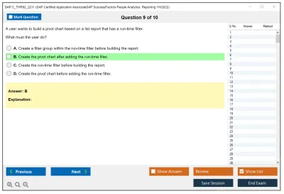 SAP C_THR92_2211 SAP Certified Application AssociateSAP SuccessFactors People Analytics: Reporting 1H/2022 Practice test exam simulator test engine exam Prep practice test questions answers Image 9