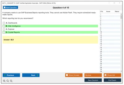 SAP C_HANAIMP151 SAP Certified Application Associate - SAP HANA (Edition 2015) Practice test exam simulator test engine exam Prep practice test questions answers Image 4