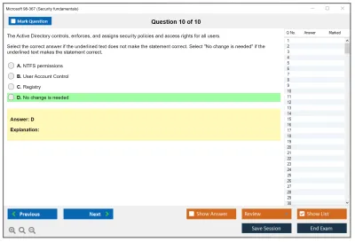 Microsoft 98-367 Security fundamentals Practice test exam simulator test engine exam Prep practice test questions answers Image 10