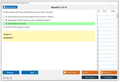 BCS ASTQB ASTQB Certified Mobile Tester Practice test exam simulator test engine exam Prep practice test questions answers Image 3