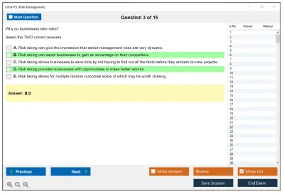 Cima P3 Risk Management Practice test exam simulator test engine exam Prep practice test questions answers Image 3