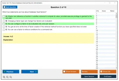 Oracle 1z0-116 Oracle Database Security Administration Practice test exam simulator test engine exam Prep practice test questions answers Image 2