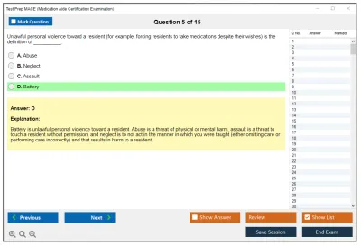 Test Prep MACE Medication Aide Certification Examination Practice test exam simulator test engine exam Prep practice test questions answers Image 5