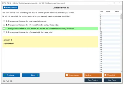 SAP C_TS452_1909 SAP Certified Application Associate - SAP S/4HANA Sourcing and Procurement Practice test exam simulator test engine exam Prep practice test questions answers Image 9